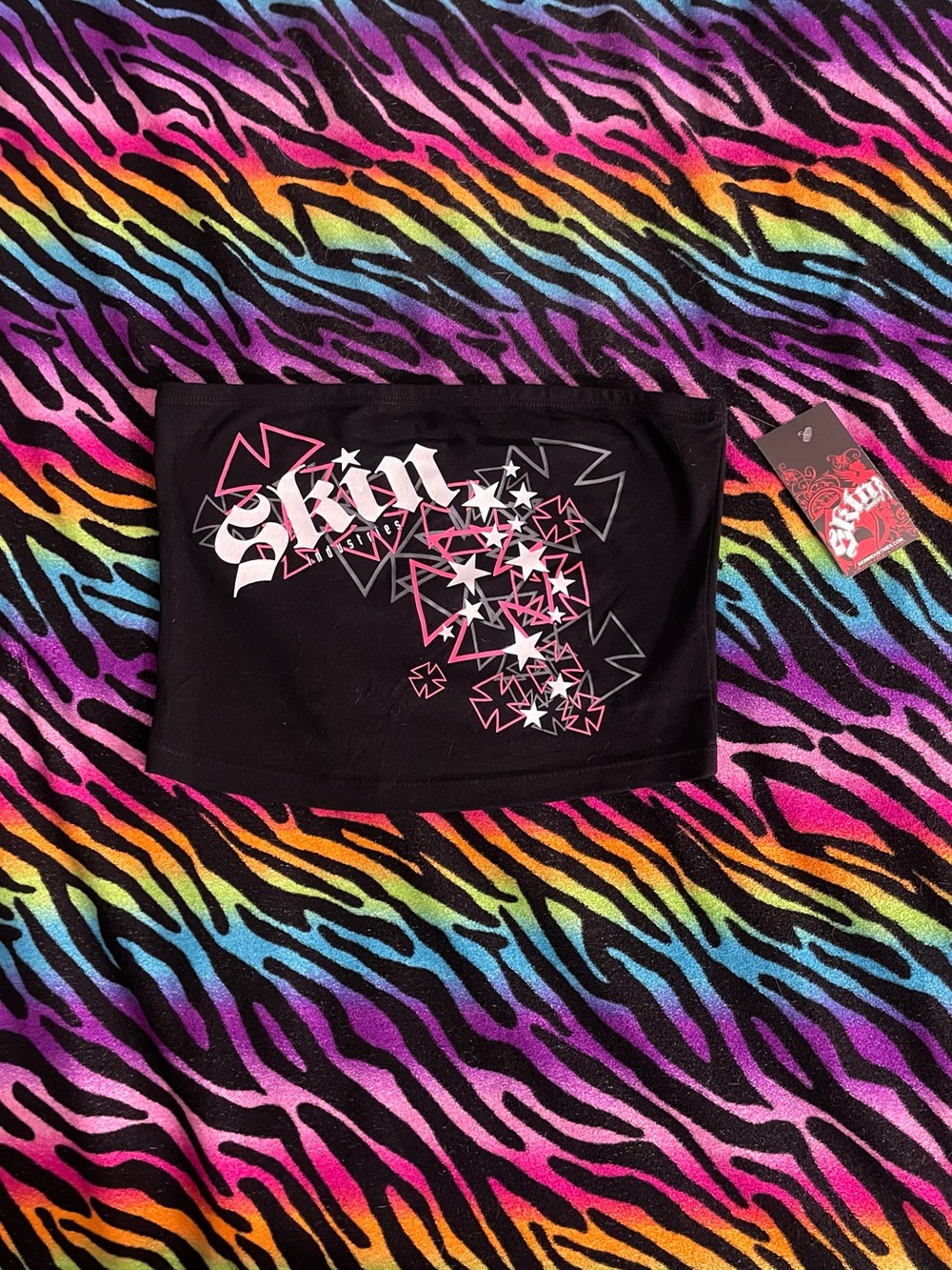Y2K grunge goth Skin Industries Pink and White Star Graphic tube top